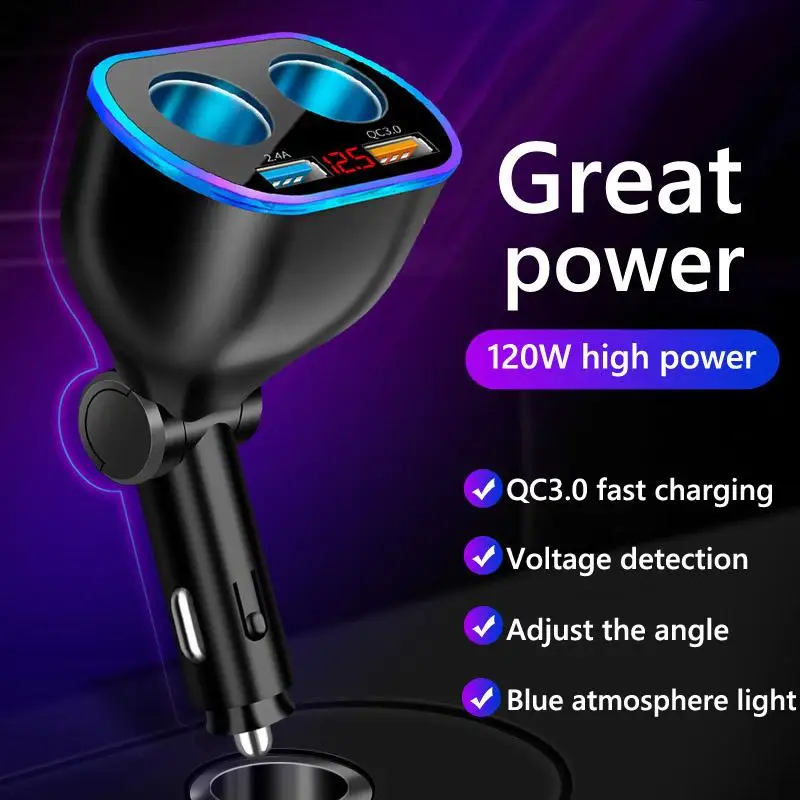 

Car Cigarette Lighter Socket Qc3.0 Digital Display Usb Dual Port Fast Charge Multi-functional Charger Adapter