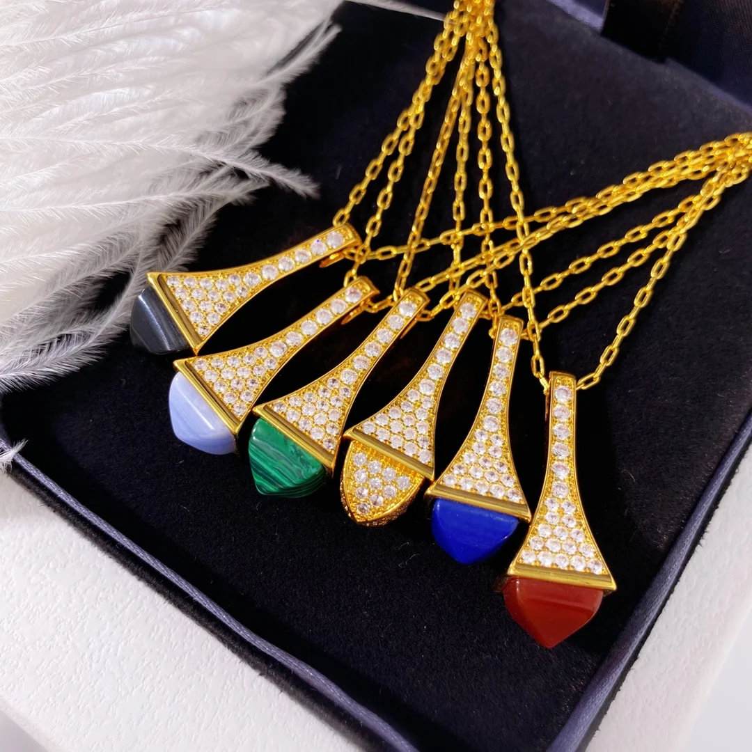 Fashion Bling Geometric Cubic Zirconia Gold Color Necklace Pendants for Women Bridal Wedding Party Accessories bijoux N-1928