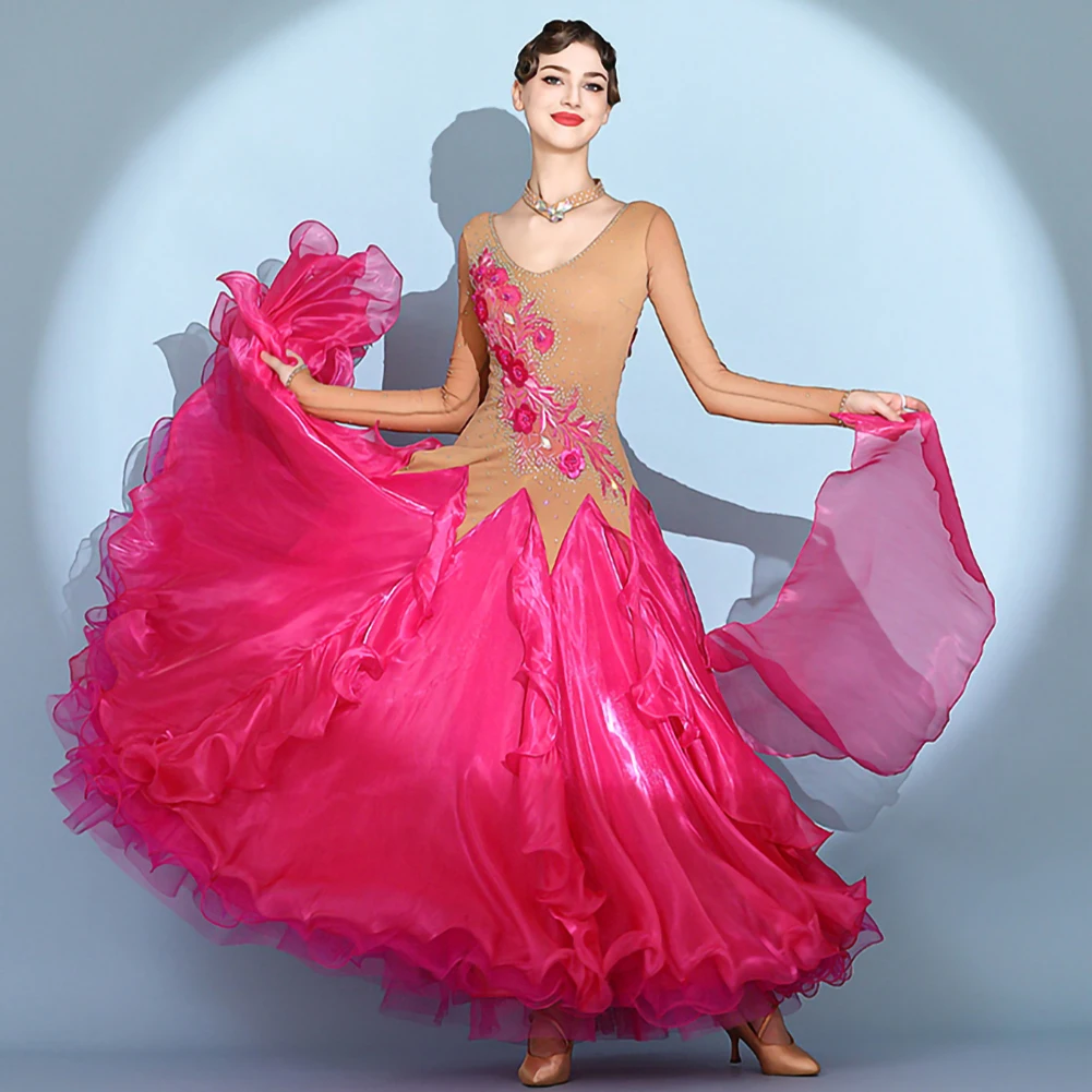 Женское бальное платье Waltz с длинным рукавом элегантное красное V-образным