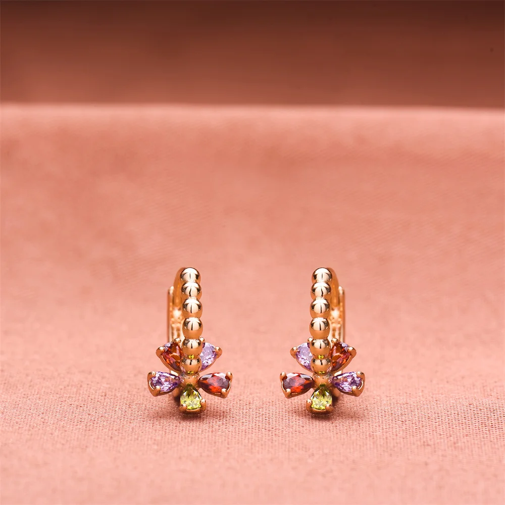 

Dckazz Petal-Shaped Zircon Earring Luxury Colorful Natural Crystal Round Drop Earrings Woman Daily Jewelry Accessory