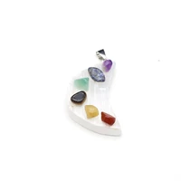natural stone pendants moon shape white stone with 7 energy stone charms for jewelry making necklace bracelet
