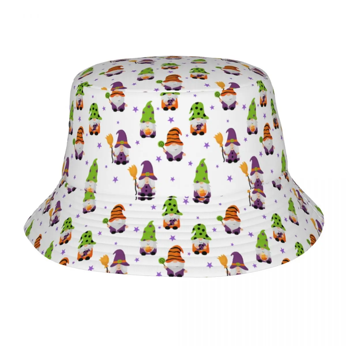 Custom Cute Halloween Gnomes Bucket Hat Women Men Beach Sun Summer Fisherman Cap