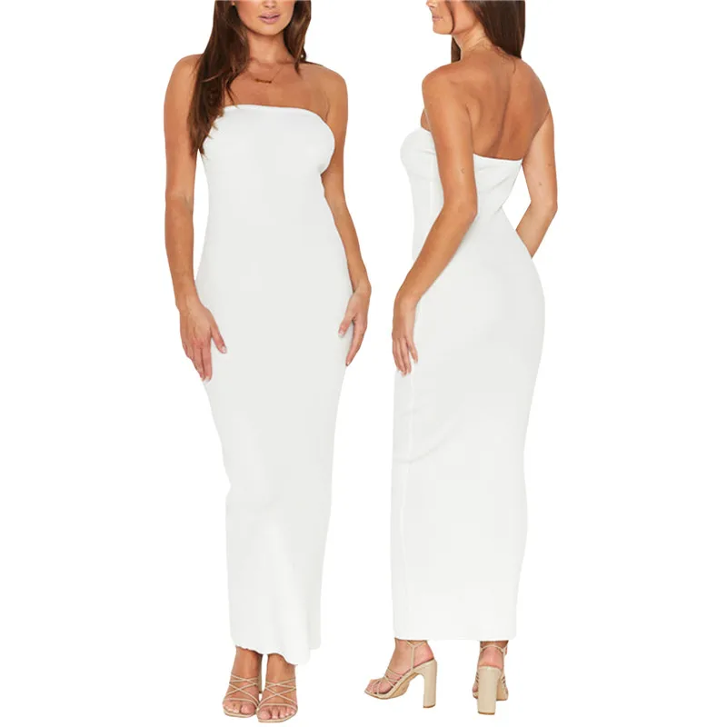 

Женское облегающее платье без рукавов, однотонное облегающее длинное платье без бретелек до щиколотки, элегантное вечернее платье макси, л...