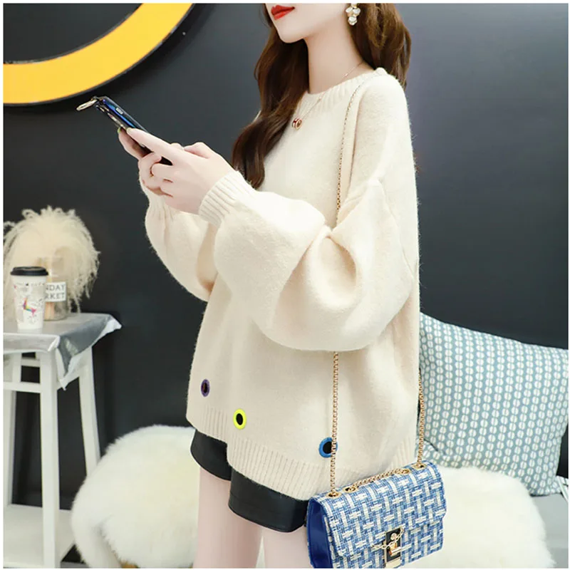 

Новый осенне-зимний Свободный пуловер Базовый теплый свитер для женщин в стиле преппи Мягкий Вязаный корейский модный свитер с V-образным вырезом для женщин