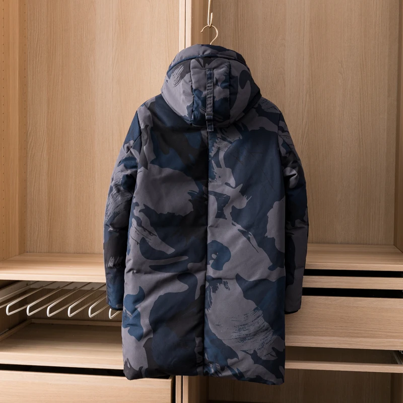 New Fashion Man's Duck Down Overcoat with a Hood Camouflage Printed Waterproof Parkas Winter Cloth for Male Plus Size 2XL XXXL