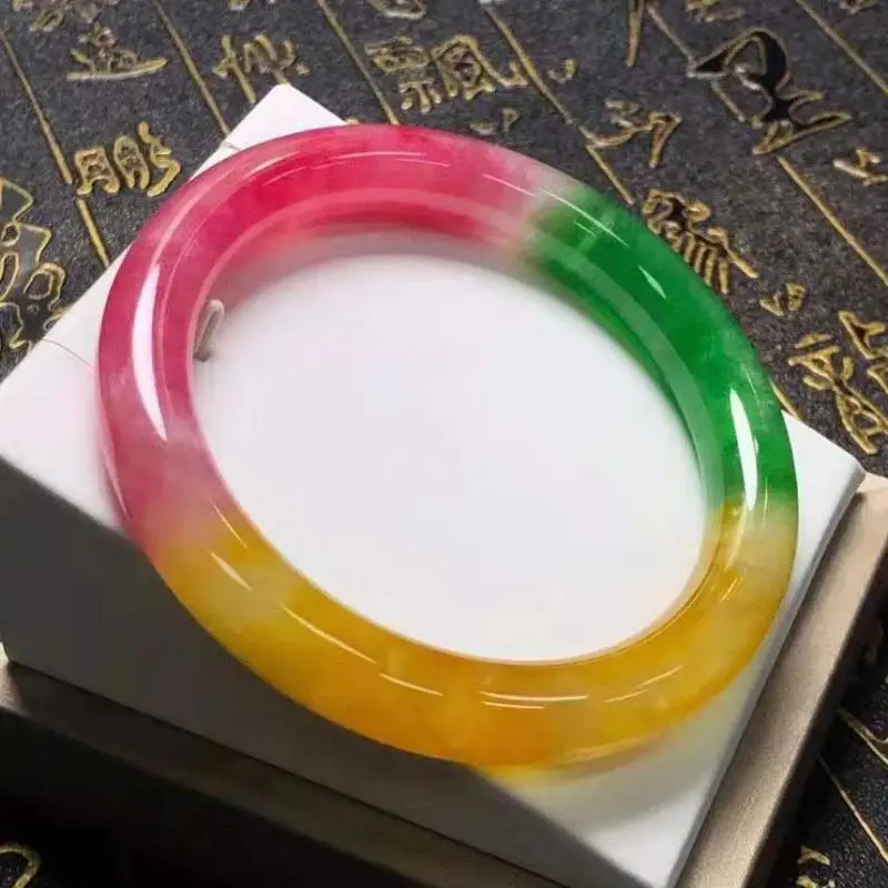 

Send Certificate Grade A Burma Jade Bangle Women Healing Jewelry Natural Four-color Jadeite Myanmar Certified Jades Bangles