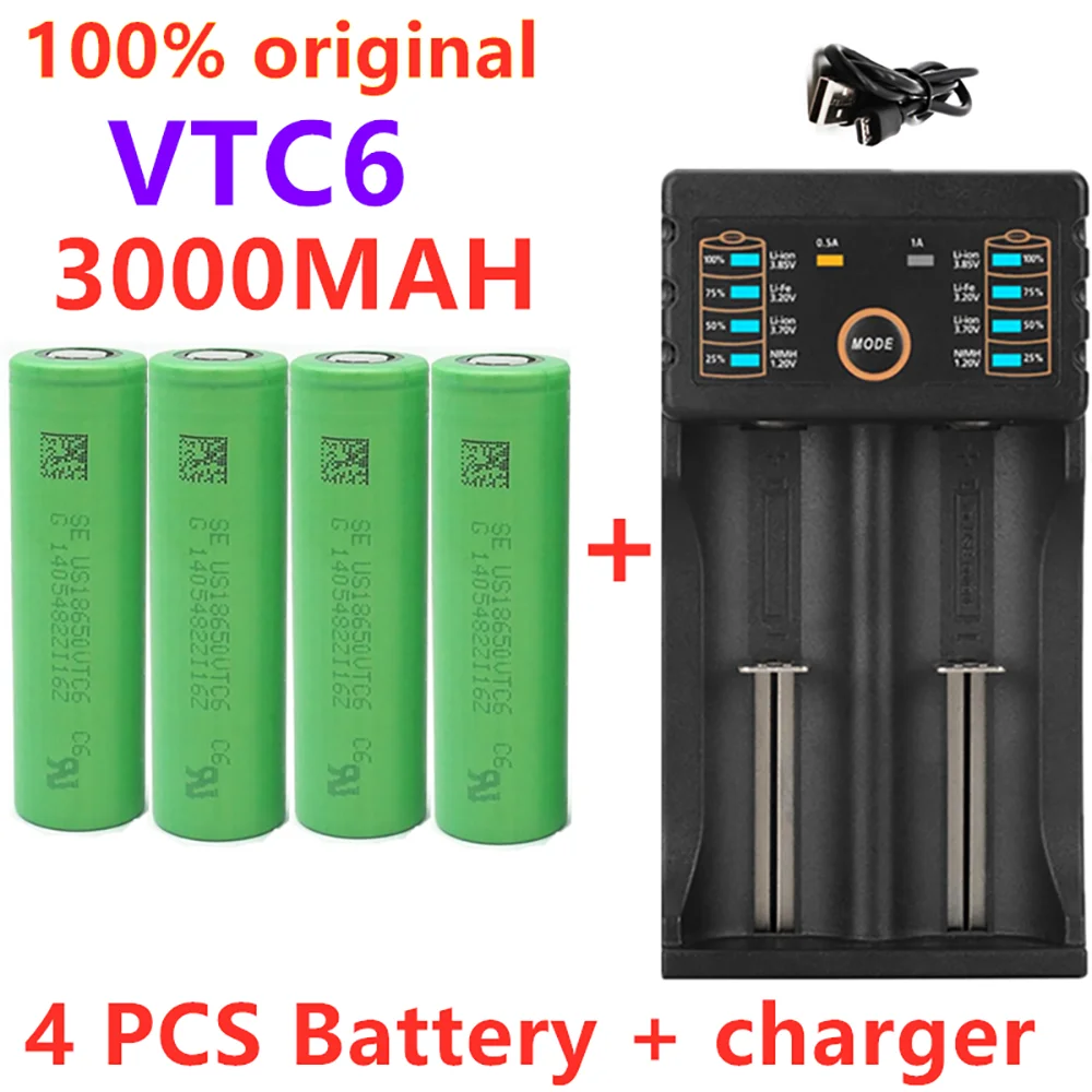 

18650 Rechargeable Battery 3.7V3000mAh, VTC6 Lithium-ion Battery 30A Toy Tool Flashlight Battery+USB Charger