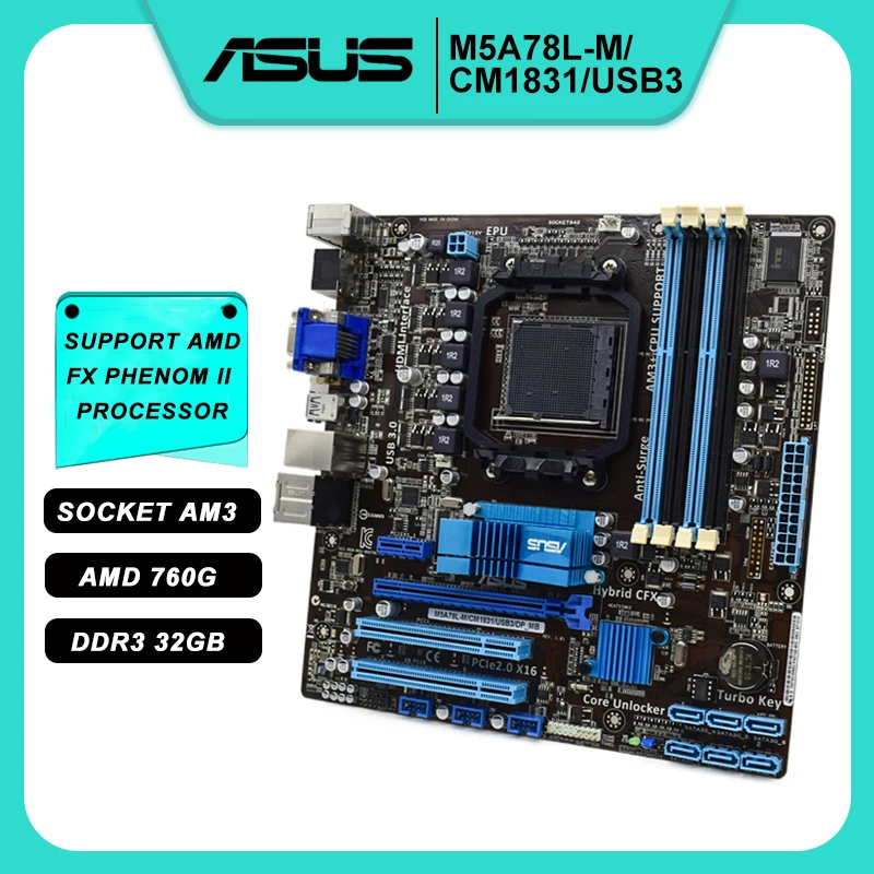 

Motherboard DDR3 Motherboard AM3 ASUS M5A78L-M/CM1831/USB3 AMD 760G VGA HDMI SATA3 PCI-E X16 Micro ATX Support Athlon II Cpus