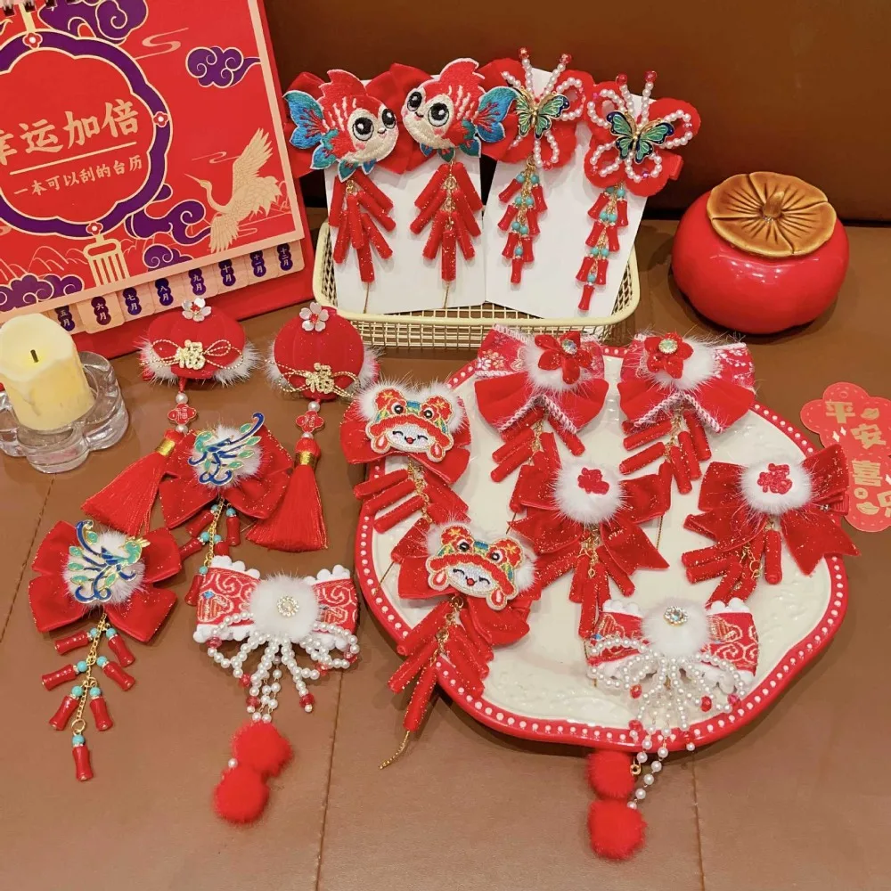 Детская заколка принцессы Лев в китайском стиле с бантом плюшевый шар новогодние