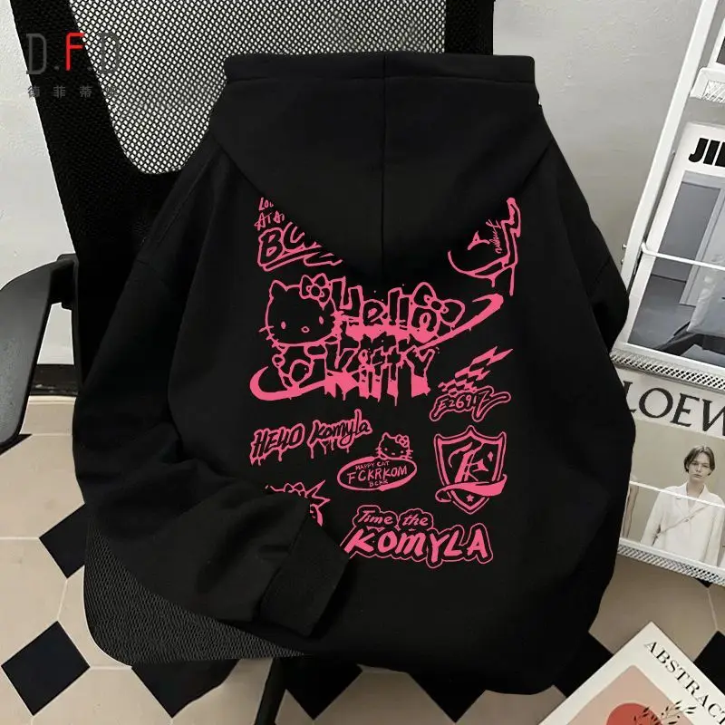 Популярная толстовка с капюшоном Kawaii Sanrios Hellokitty для мужчин и женщин осенне-зимнее