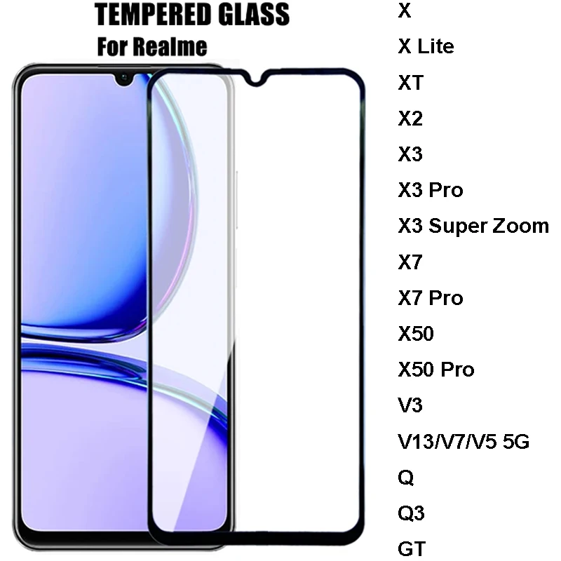 Фото Полное покрытие из закаленного стекла для Realme 7 Pro X X2 X3 X7 XT Pro Lite Superzoom V3 V13 V5 X50 Q3 GT Защитная пленка №1