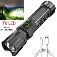 super powerful t6 led flashlight strong light portable usb rechargeable zoom flashlight 3 modes built in battery fishing light