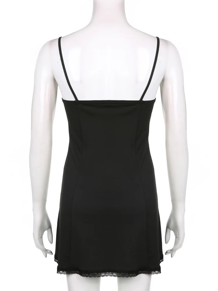 Darlingaga Y2K Retro Lace Patchwork Strap Bow Black Dress Mini Fashion Aesthetic Bow Club Party Sexy Dresses for Women Outfits