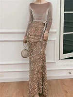 mermaid sparkle sexy wedding guest prom dress boat neck long sleeve floor length sequined robes de soir%c3%a9e with bow sequin 2022