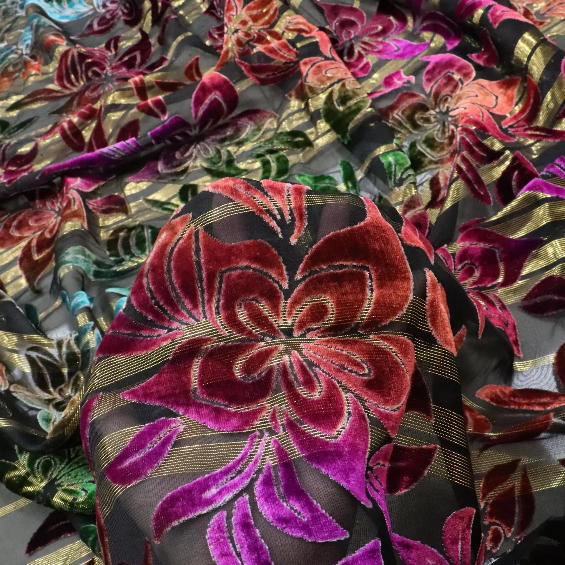 Тканая парчовая липкая бархатная нить из искусственного шелка обжженная