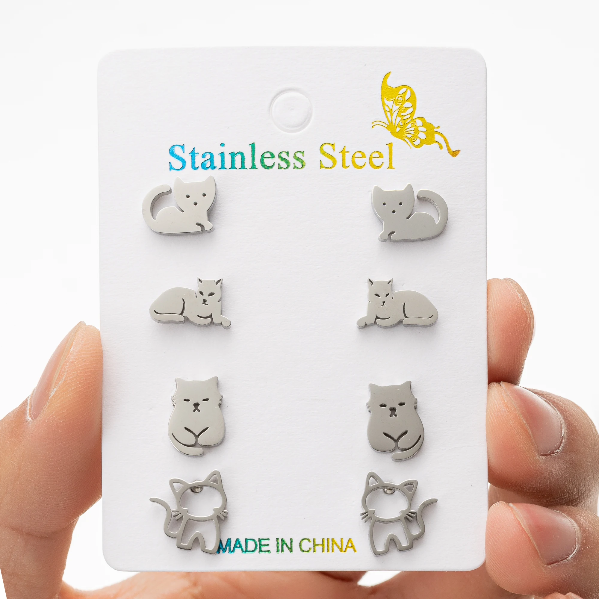 Shuangshuo 4 пары/наборы модных женских аксессуаров из нержавеющей стали смешные