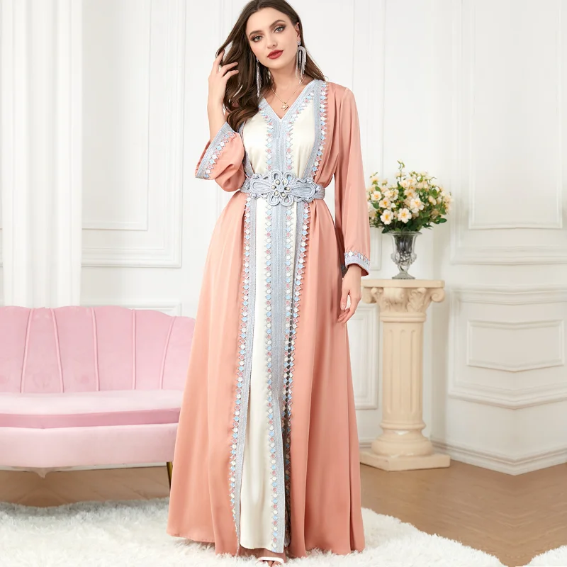 Ramadan Turkey Muslim Dress Women Abaya Morocco Party Kaftan 2 Piece Set Dresses Dubai Abayas Belted Maxi Vestdios 2023 Robe Eid