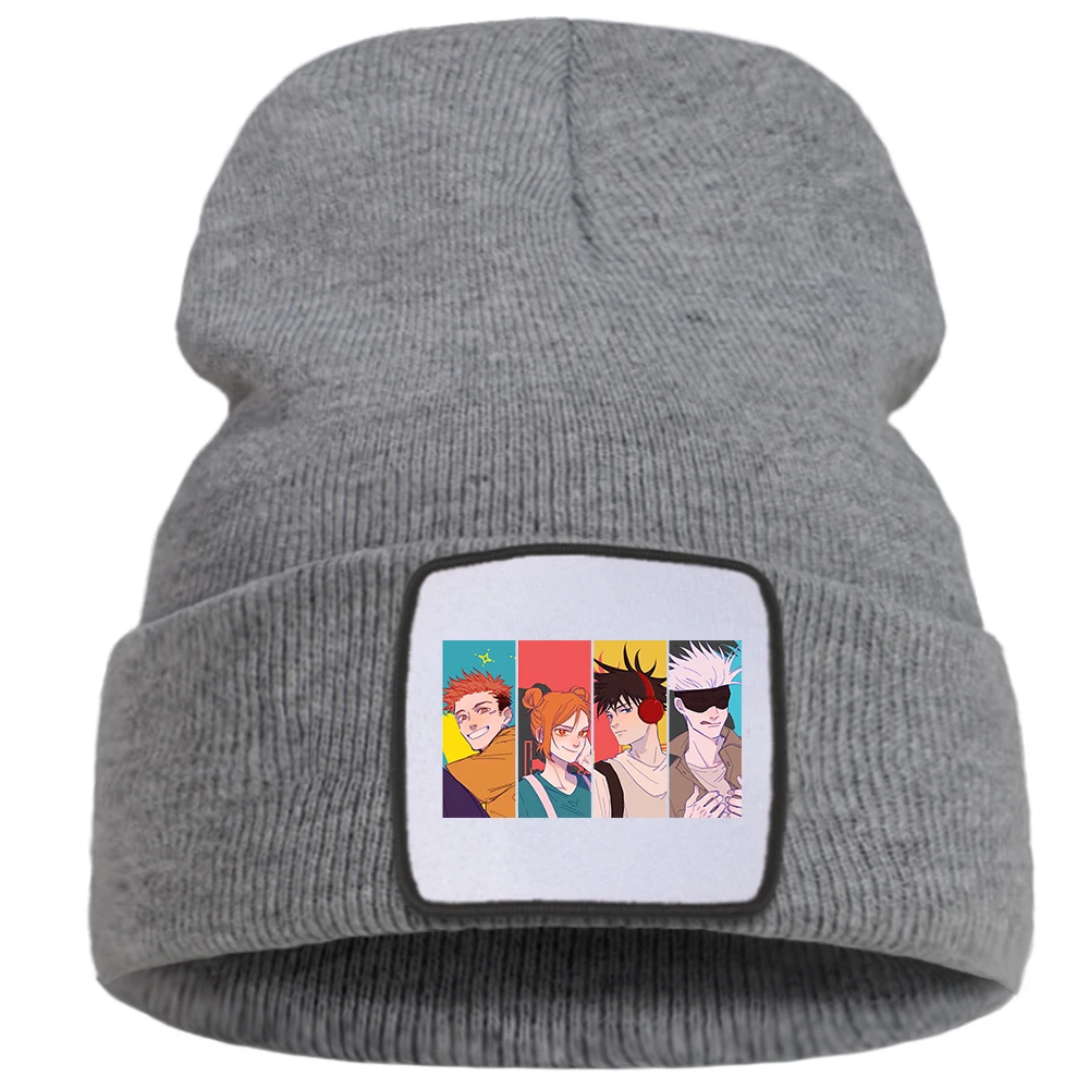 

2021 Hat Jujutsu Kaisen Satoru Gojo Print Mens Knitted Hat Outdoor Warm Ski Hats For Women Autumn Sofe Cotoon Man Winter Caps