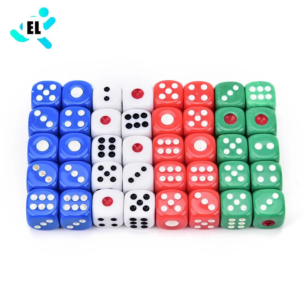

10 PCS Acrylic d6 dice,6 sided gambling small dice for Playing Game White red green blue 12*12*12mm