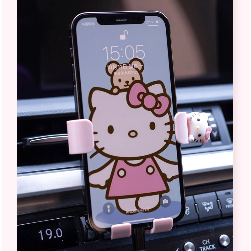 Anime Sanrio Car Phone Holder Hello Kittys Accessories Cute Kawaii Air Vent Navigation Gravity Bracket Universal Toys Girls Gift images - 6