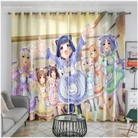 3d printed anime nekopara blackout curtain japan manga window drapes for kids boys girls dormitory bay window room decoration