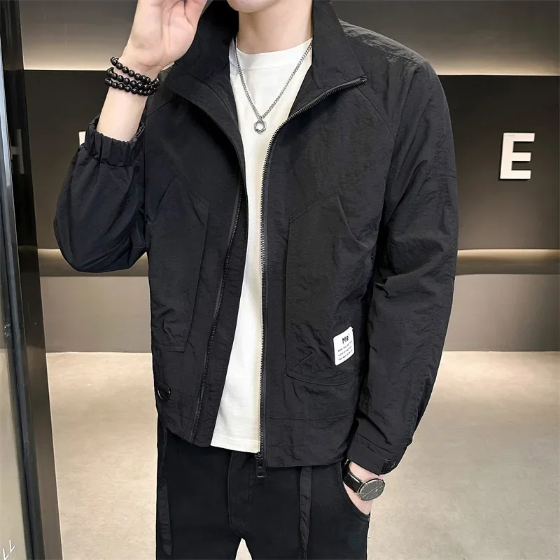 Сплошной цвет рабочая куртка с лацканами для мужчин осенняя новая приталенная