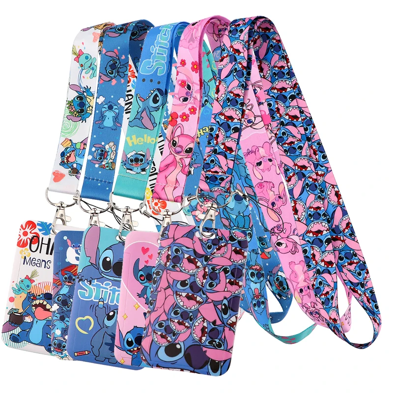 Брелок для ключей D1032 из мультфильма Disney Stitch, цепочка для ключей, Обложка для удостоверения личности, кредитной карты, Шарм-брелок на шею для друзей, модные аксессуары, подарки