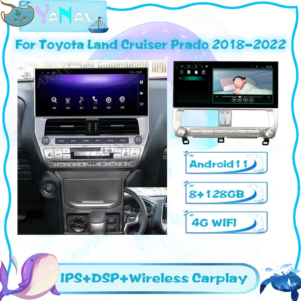 

128G Android Auto Radio For Toyota Land Cruiser Prado 150 2018-2022 Car Multimedia Player GPS Navigation Stereo Wireless Carplay
