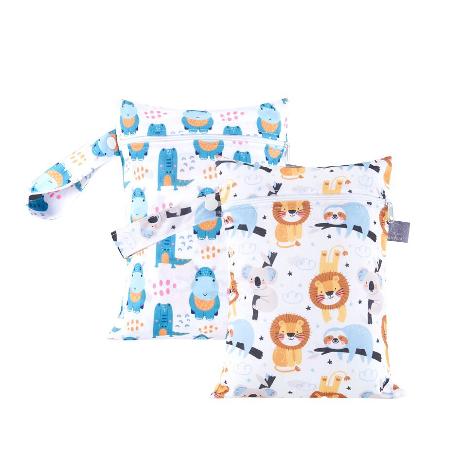 Elinfant 2 Pcs/Set Mini Eco-friendly Portable Waterproof Snack Bag Washable Reusable Baby Diaper bag 18 x 25cm