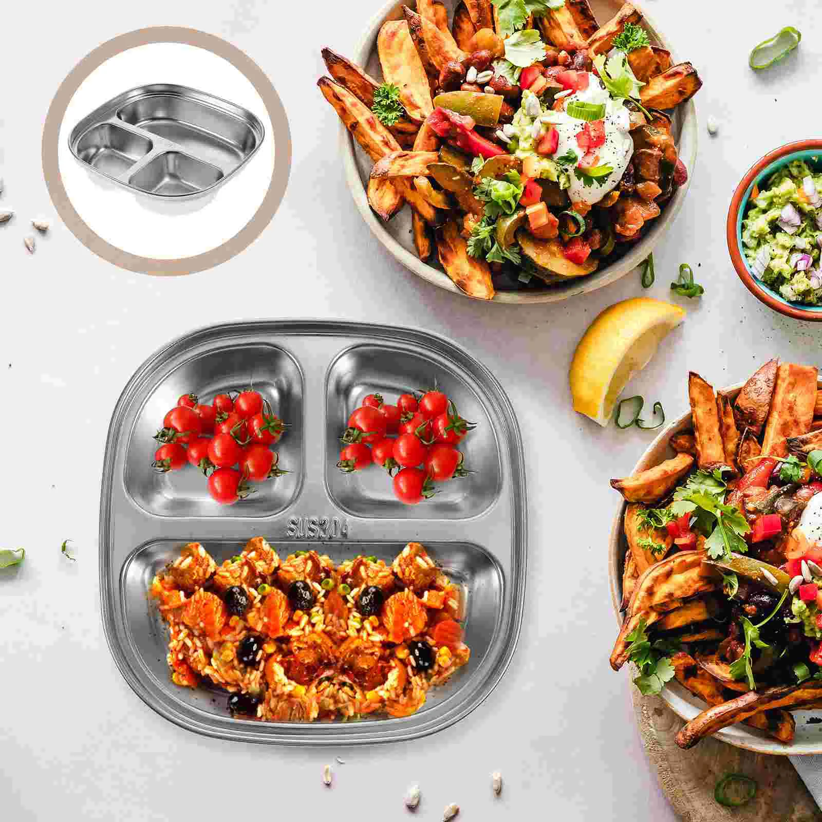 

Sectioned Plates Snack Plate Rectangular Tray Cafeteria Trays Compartment Food Plate Food Divided Tray Kids Dinner Plates