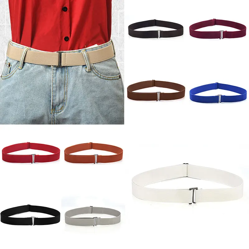 

Women Stretch Belt Invisible Elastic Web Strap Belt Flat Buckle Jeans Pants Dresses Flat Buckle Elastic Band 1Pcs Slim Contact