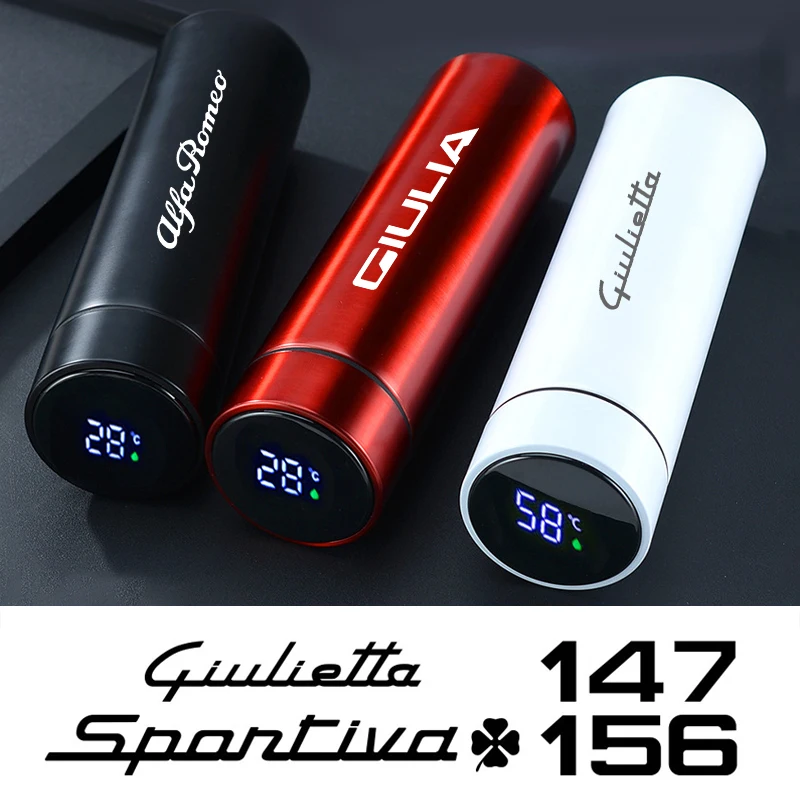 

Smart LED Vacuum Stainless Steel Coffee Thermos Mug 500ml For Alfa Romeo 159 147 Giulietta Stelvio 4C MITO 156 Giulia Sportiva