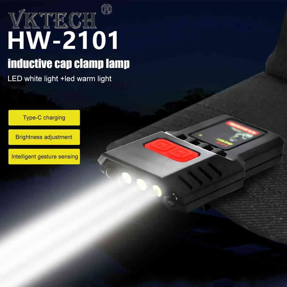 

USB Type-C Charging LED Smart Wave Induction Sensor Headlamp Portable Waterproof 200lm 4 Modes Clip-on Baseball Cap Lamps Torch