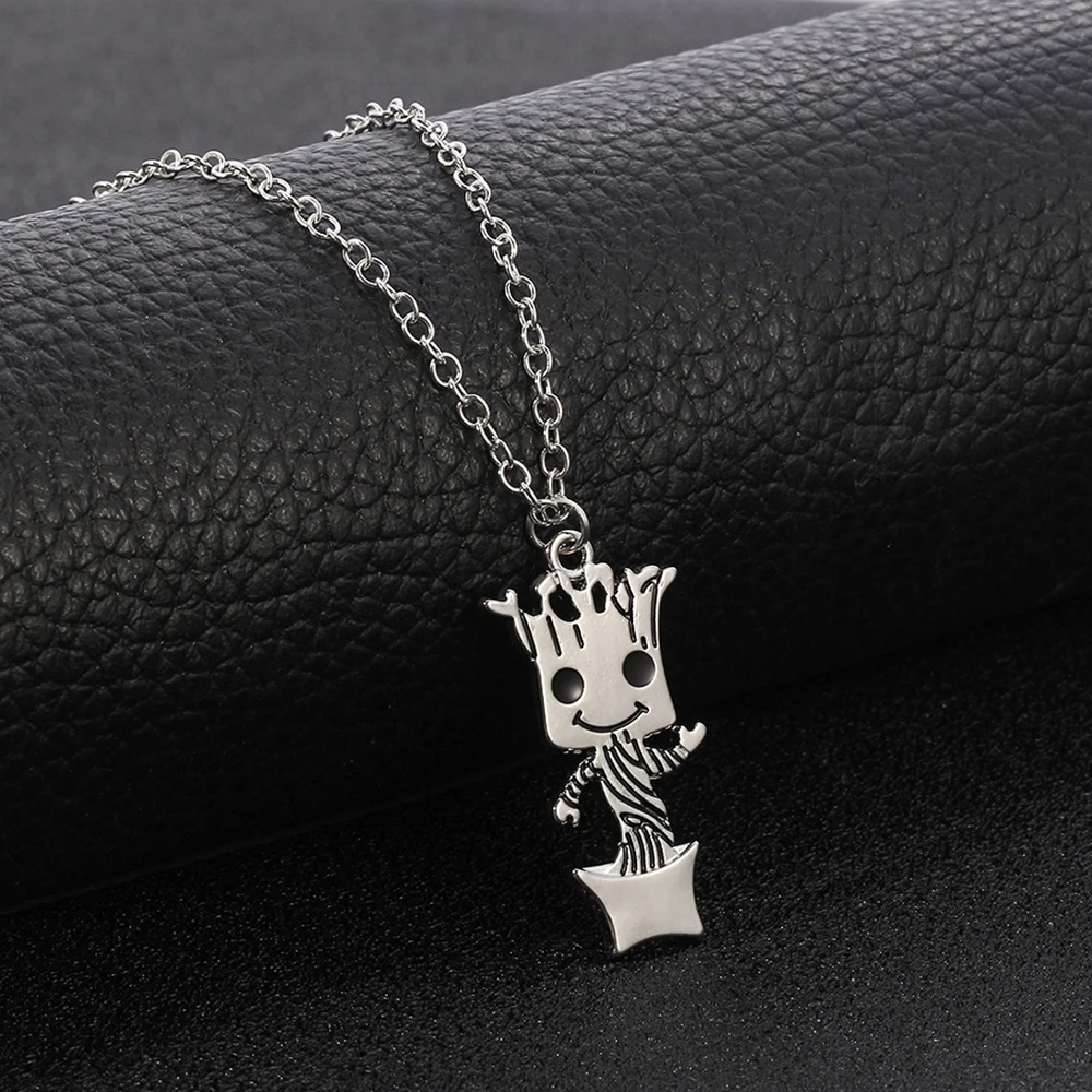 

Marvel Sci-fi Action Movie Guardians of the Galaxy Necklace Cute Cartoon Groot Pendant Neck Chain Fashion Jewelry For Women