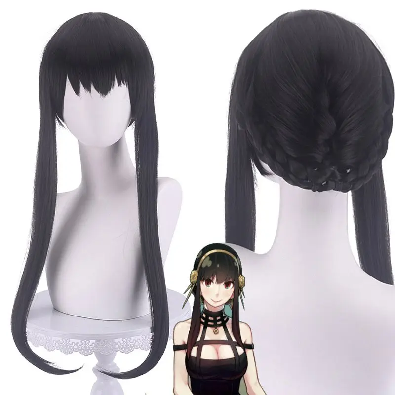 

Anime Spy X Family Yor Forger Cosplay Long Black Wig Hair Heat Resistant Synthetic Halloween Party Woman Cute Wigs Net Cap