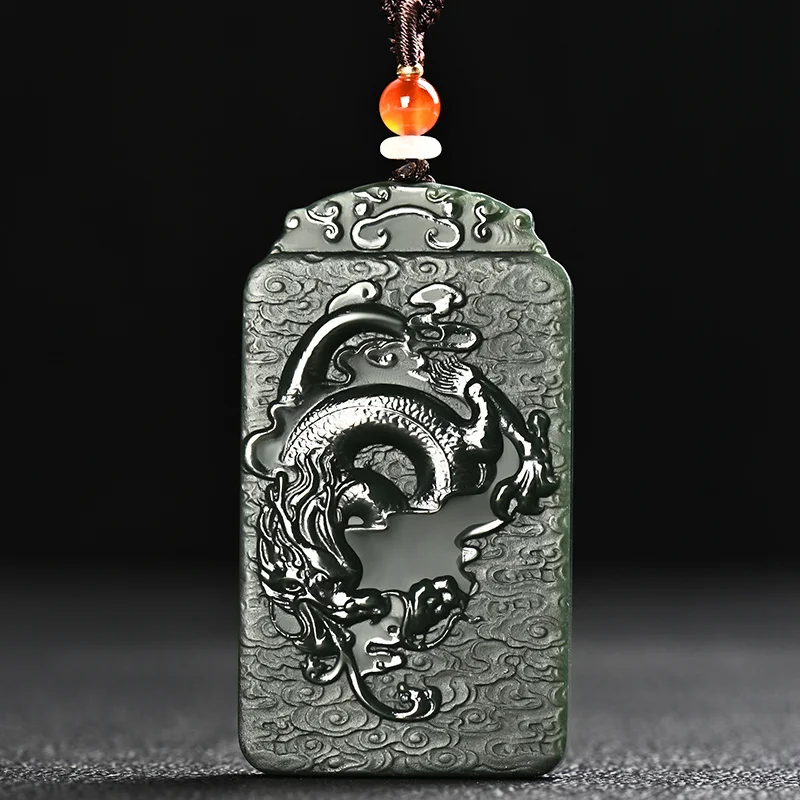 

Mai Chuang/ Hand Carved/ He Tian Cyan Jade Zodiac Dragon Brand Necklace Pendant Fashion Elegant Jewelry Men Women Couple Gift