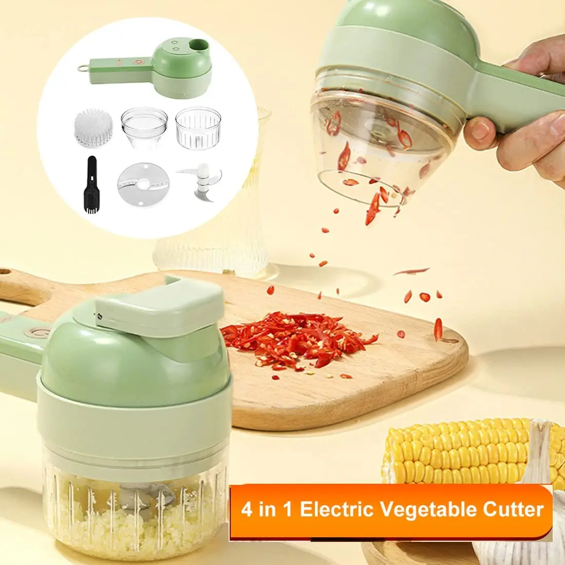 

4 In1 Electric Garlic Chopper Garlic Mud Masher Cutting Pressing Mixer Multifunctional Vegetable Cutter Slicer Food Slice Tools