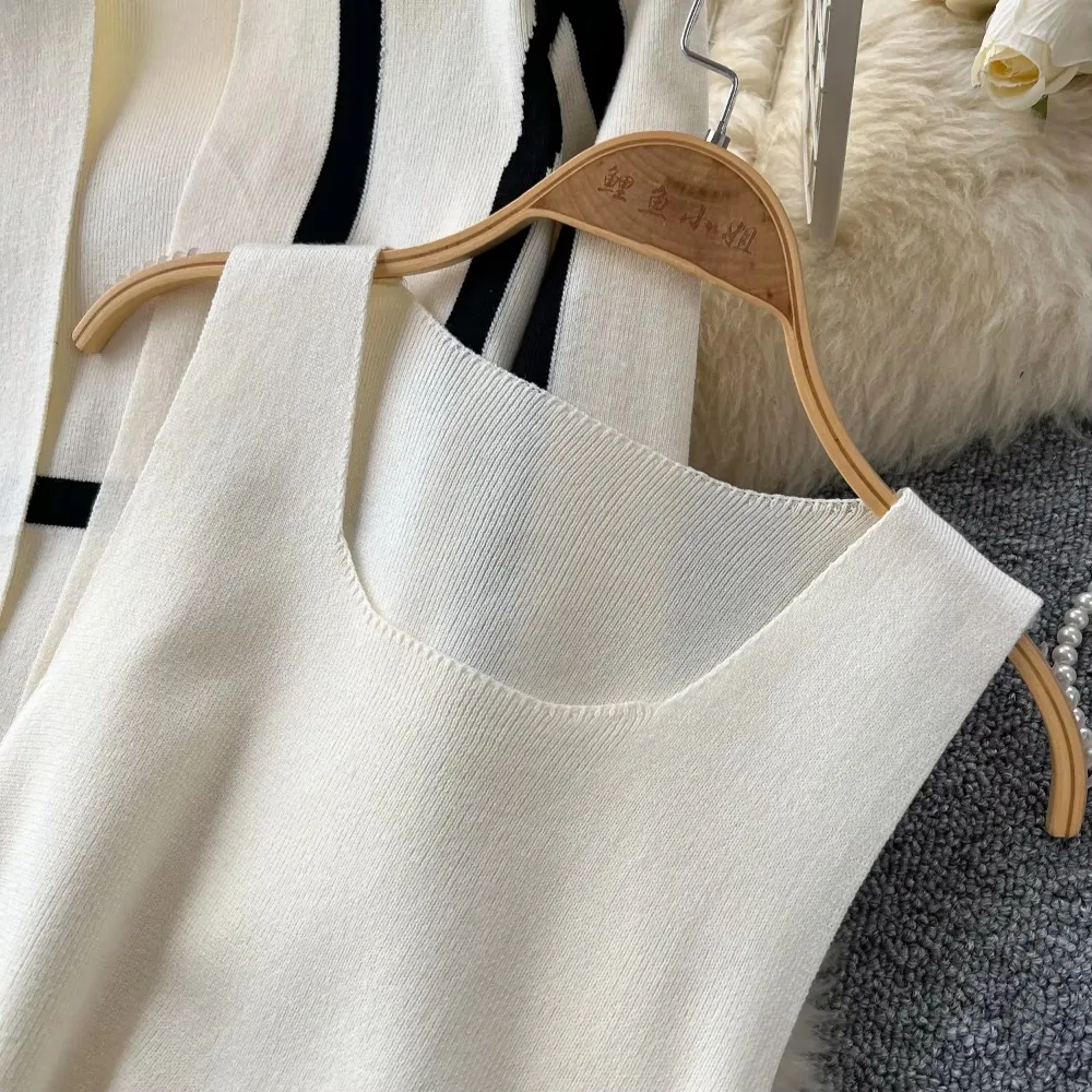 Шикарные повседневные комплекты из двух предметов вязаное пальто с длинными