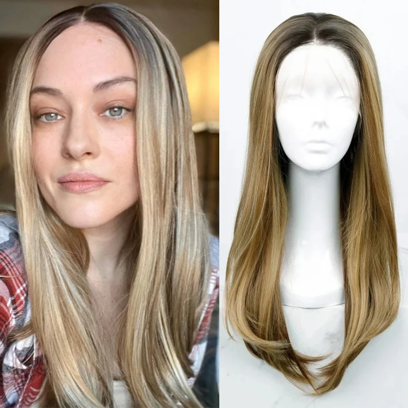 Светло-коричневый золотистый блондин натуральный прямой парик синтетический