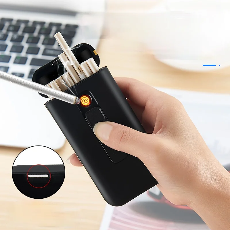 Heating Wire Lighter Rechargeable Cigarette Case with 20 Sticks Smoking Accessories Gift for Men Briquets Et Accessoires Fumeurs