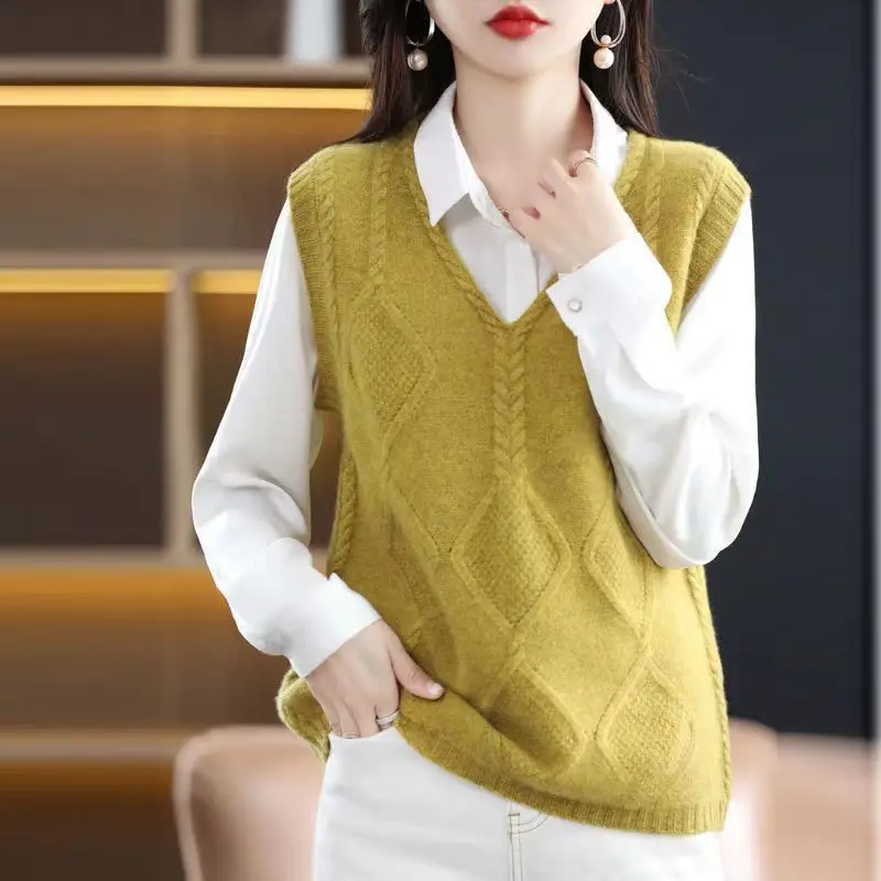 Женский однотонный пуловер без рукавов с V-образным вырезом