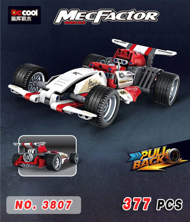 Конструктор гоночный автомобиль с функцией возврата 377 шт. для мальчиков DECOOL 3807
