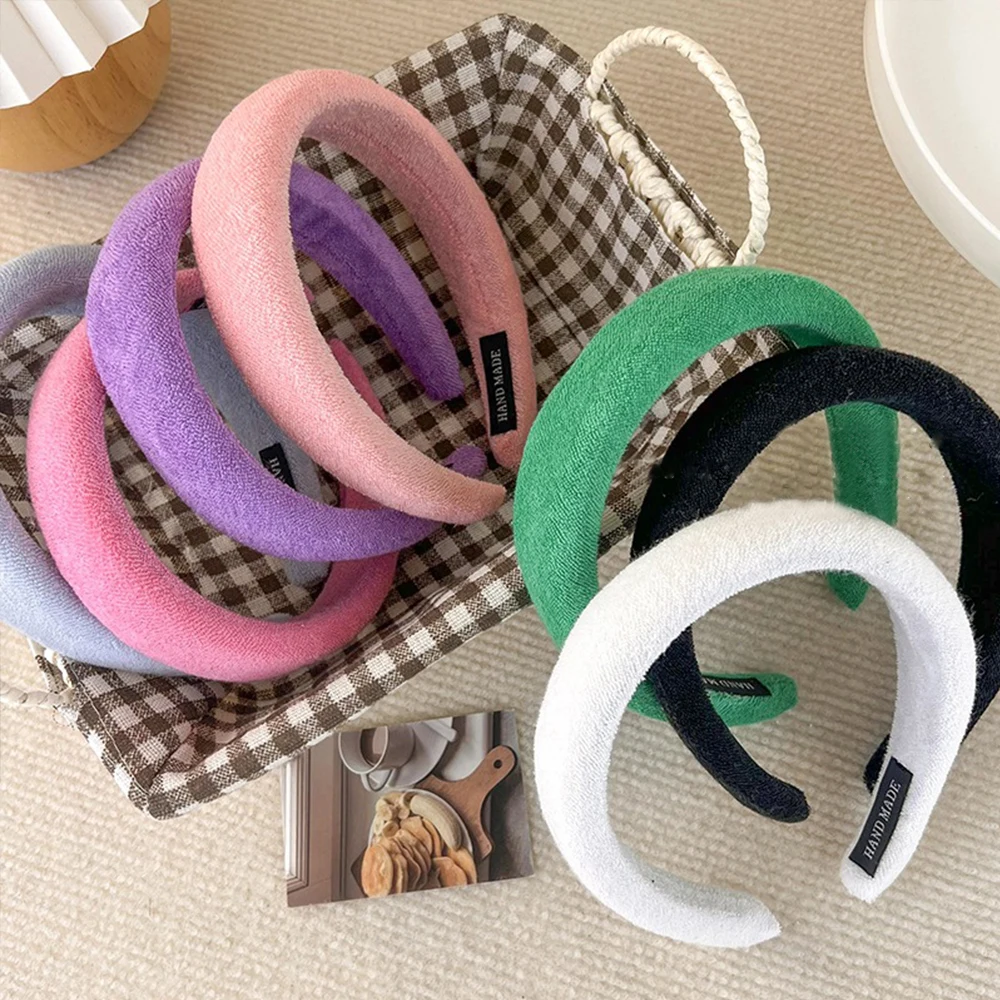 

Vintage Korean Sponge Headband French Solid Color Simple Wide Face Wash Hair Band Korean Style High Skull Top Hair Accessories