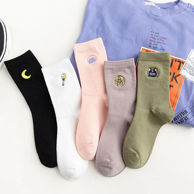 

Women Solid Lovely Patterned Harajuku Socks Cotton Casual Cute Cat New Year Gift Socks For Female Sweat Absorption Breathable