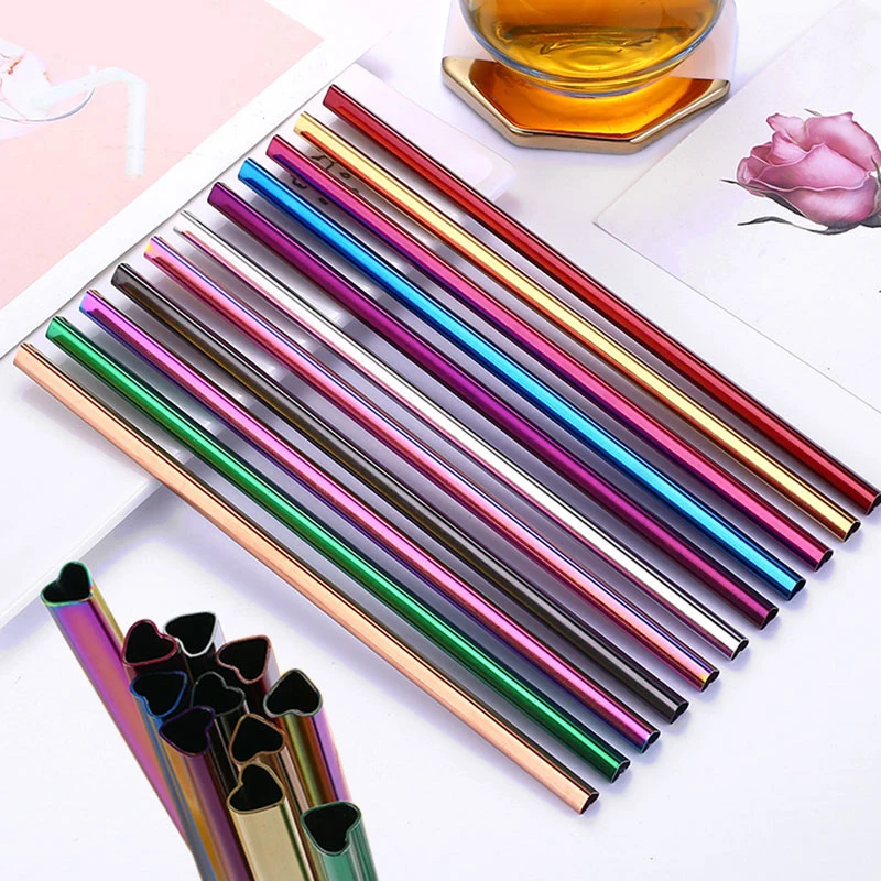 

1Pcs Creative Drinking Straw Heart-shaped Straws Reusable Stainless Steel Straws Pearl Milkshake Straw Set Metal Bar Accessory