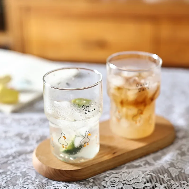 Восхитительная стеклянная чашка 400 мл 13 унций с милыми принтами утки