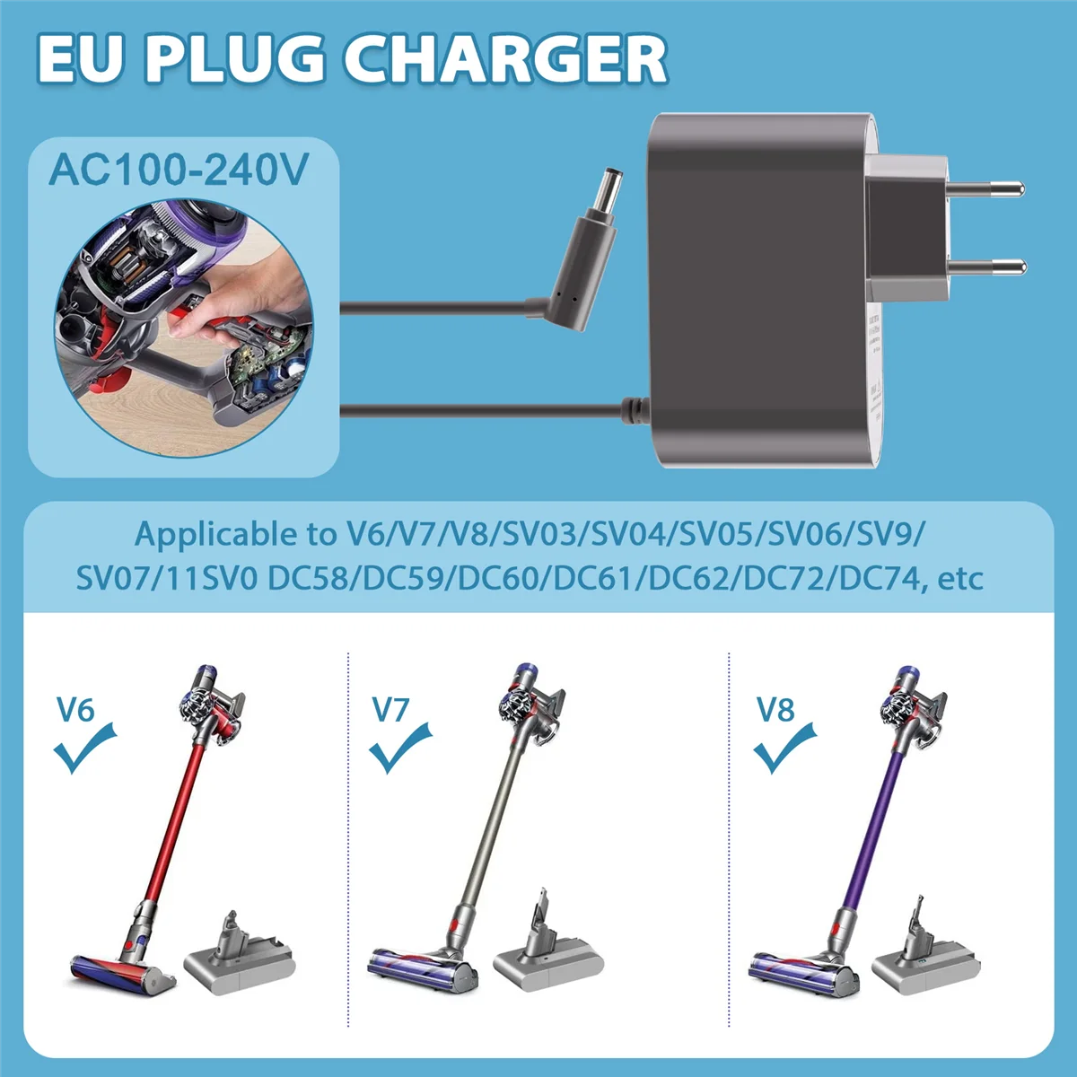 Зарядное устройство 26 1 В для пылесоса Dyson V6 V7 V8 SV03 SV04 SV05 SV06 SV07 DC59 DC58 DC62 DC60 DC61 DC72 DC74 с