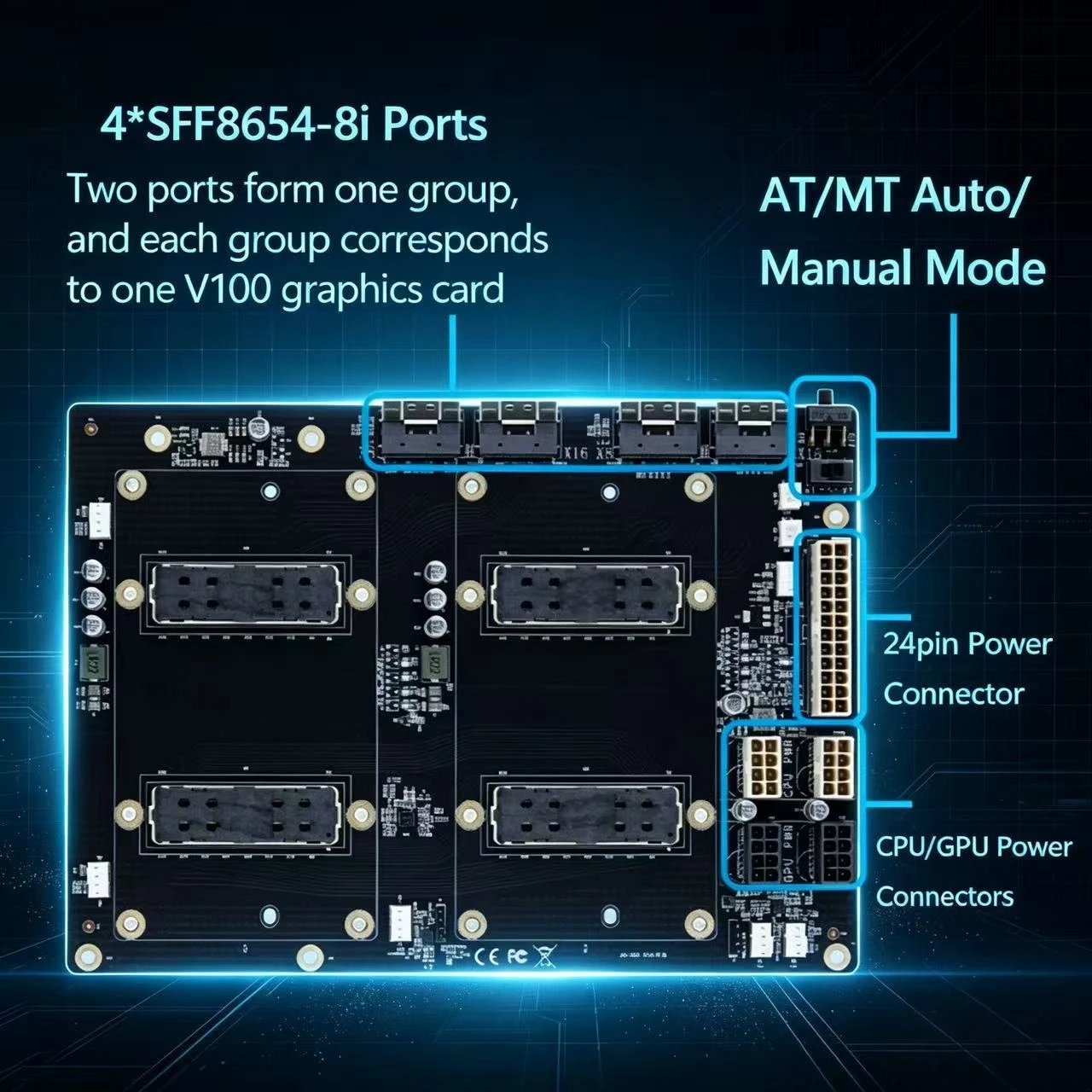 Фото Карта-адаптер NVLink 300G SXM2 с двойным каналом для прямой передачи данных для Nvidia V100 AOM SXMV Simplification, 4x SFF-8654, 8i портов №1