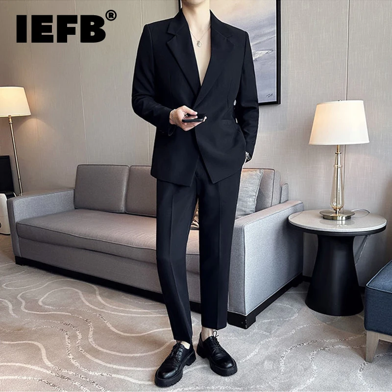 

IEFB Business Men's Suit Two Piece Highquality Long Sleeve Blazers Solid Color Magnetic Clasp Niche Design Casual Sets 9C1037
