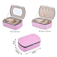 new pu leather jewelry organizer with mirror for women girls mother travel portable ring necklace bangle jewel storage box 2021